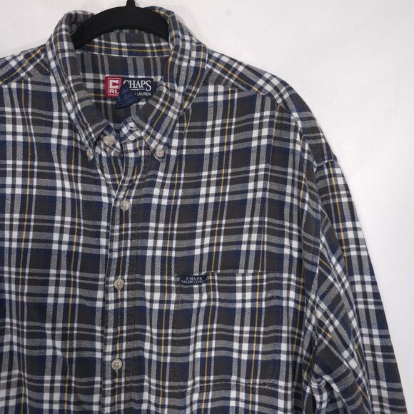Vintage CHAPS RALPH LAUREN Plaid Shirt XL Flannel Cotton Navy Blue Men’s 234746 - Picture 7 of 9